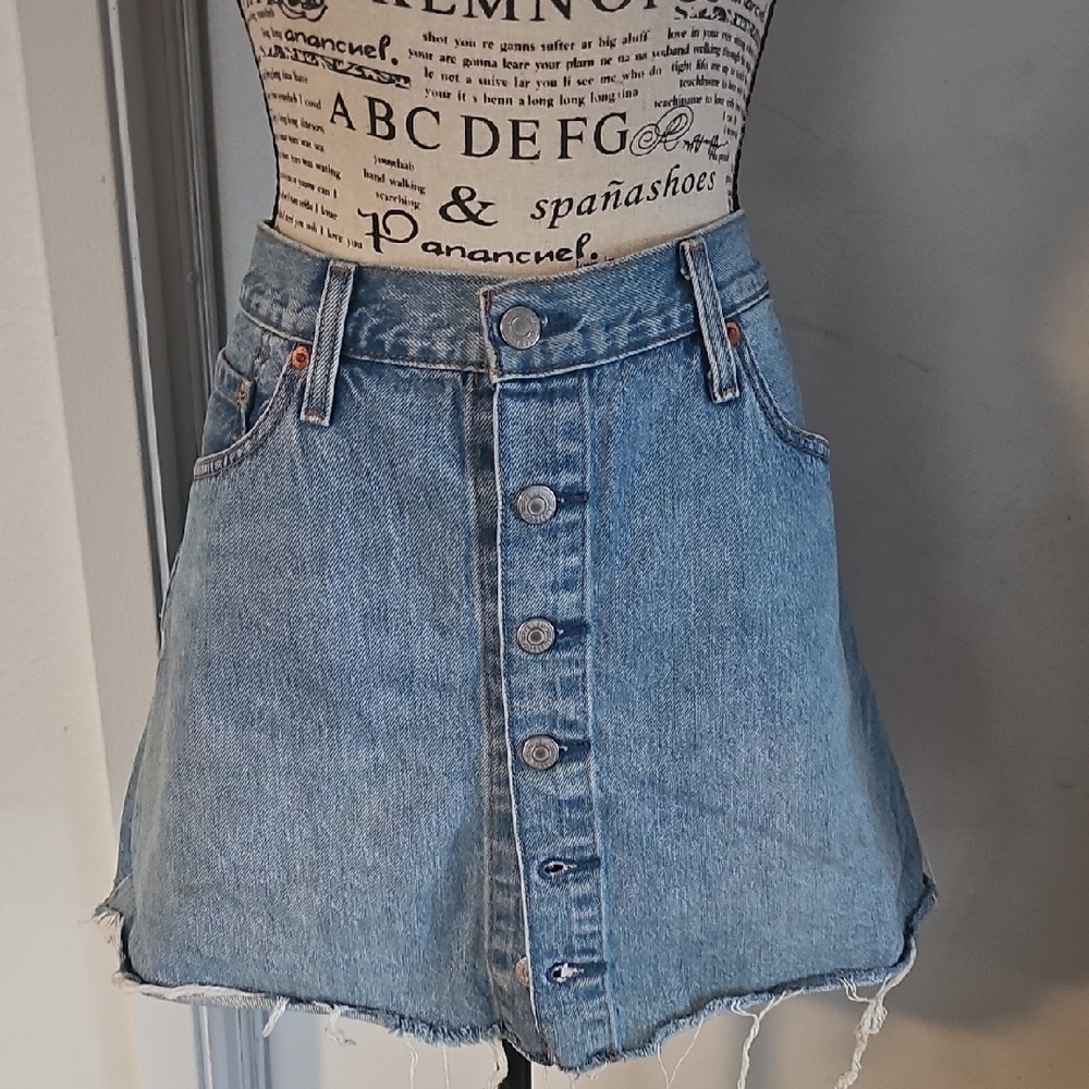 Levi's Blue Denim Skirt with Leather Patch